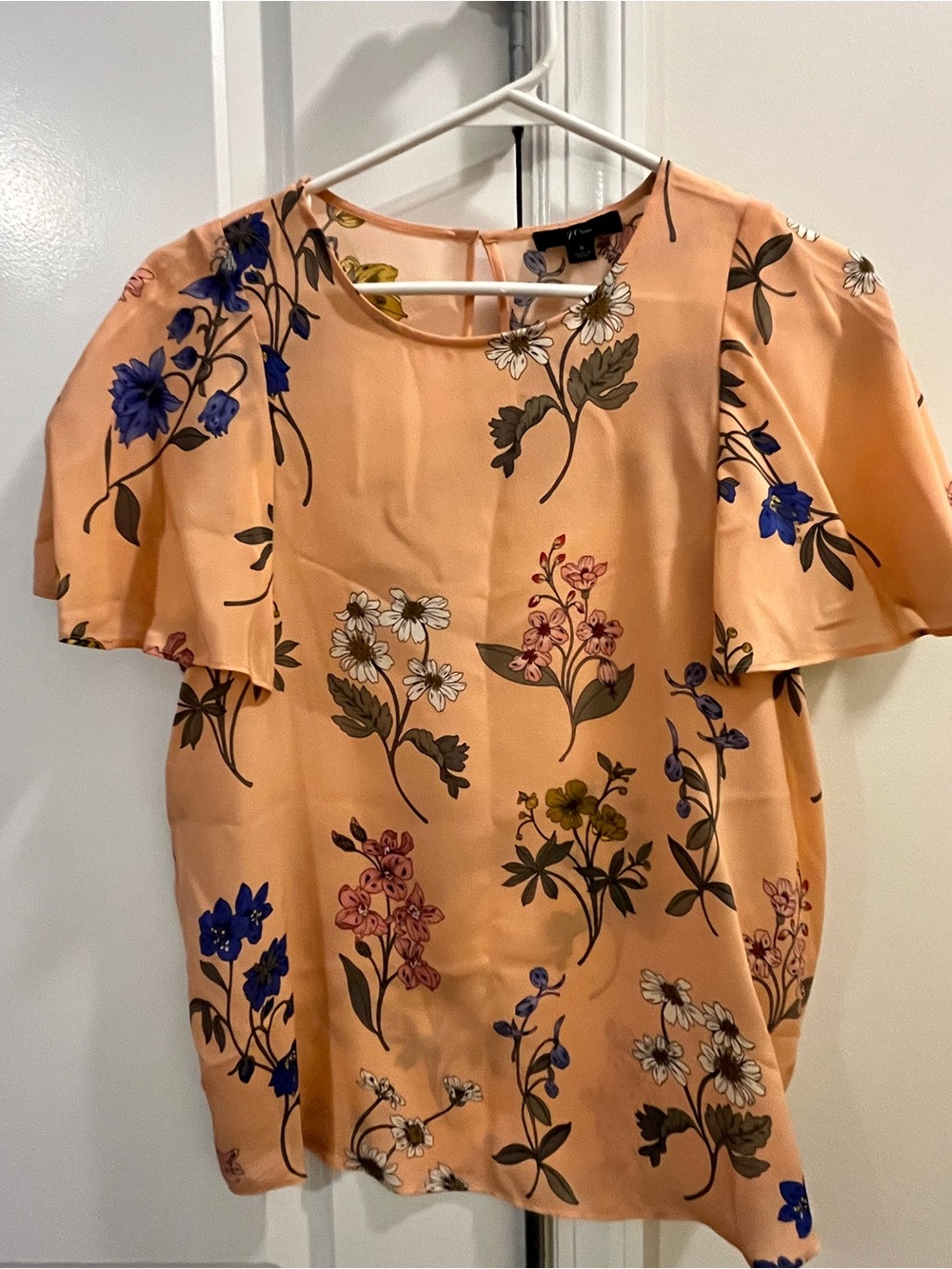 J. Crew Peach Floral Flutter Sleeve Blouse